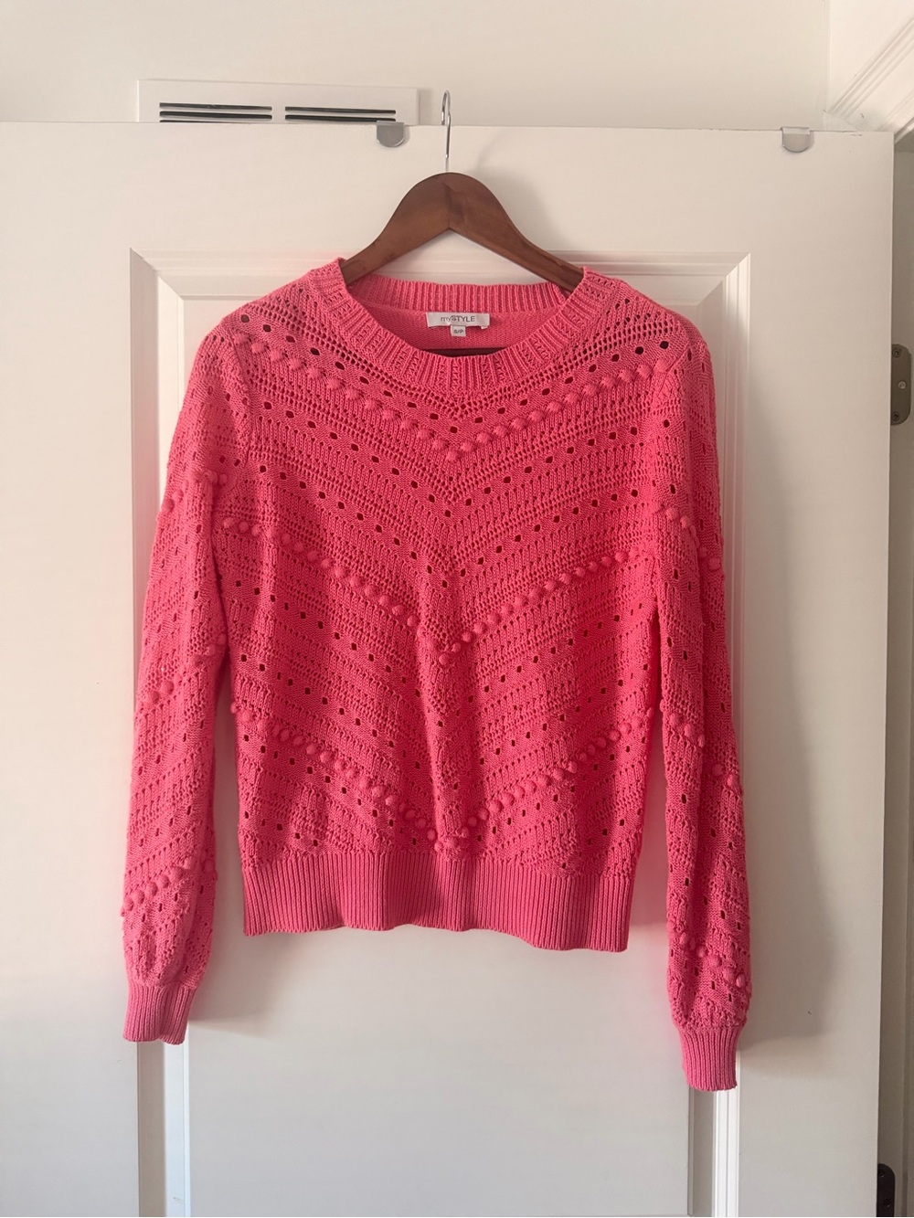 Women's Pink Crochet Knit Sweater